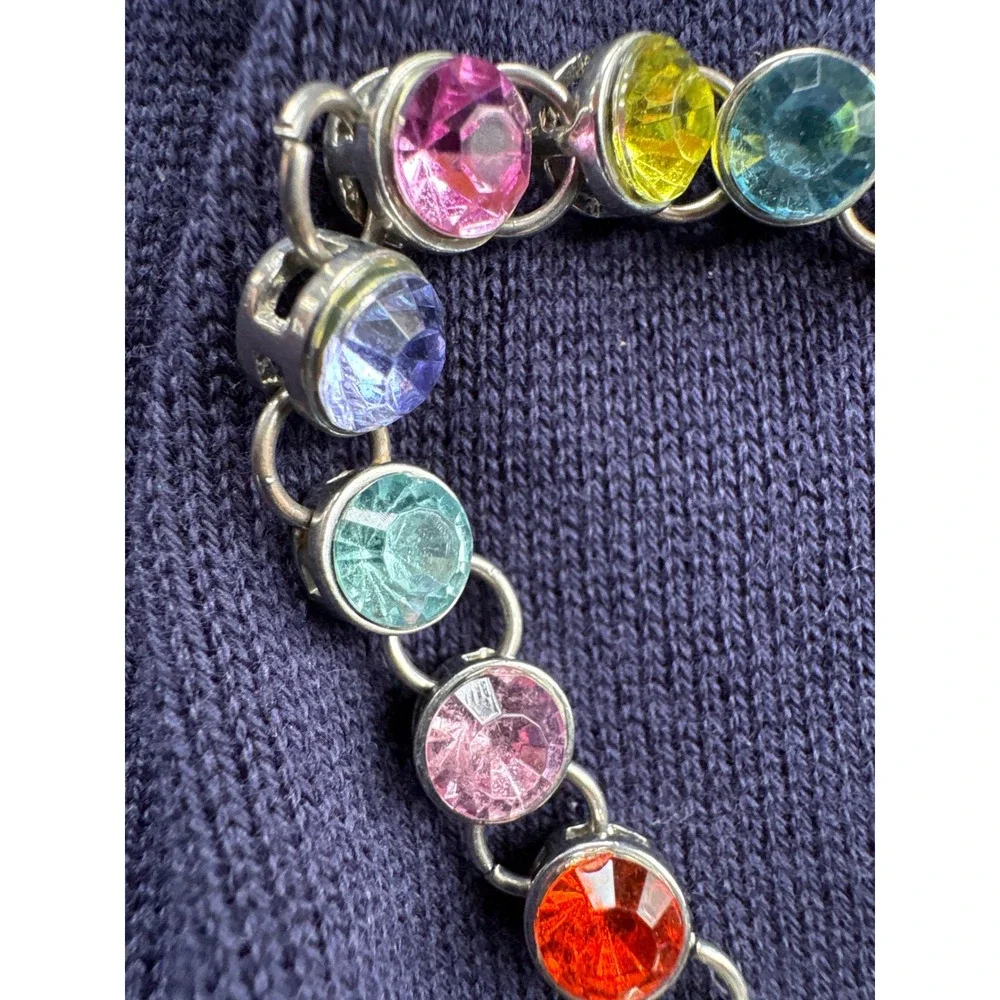 Charm Silver Tone Multi Color‎ Rhinestone Heart Charm Bracelet